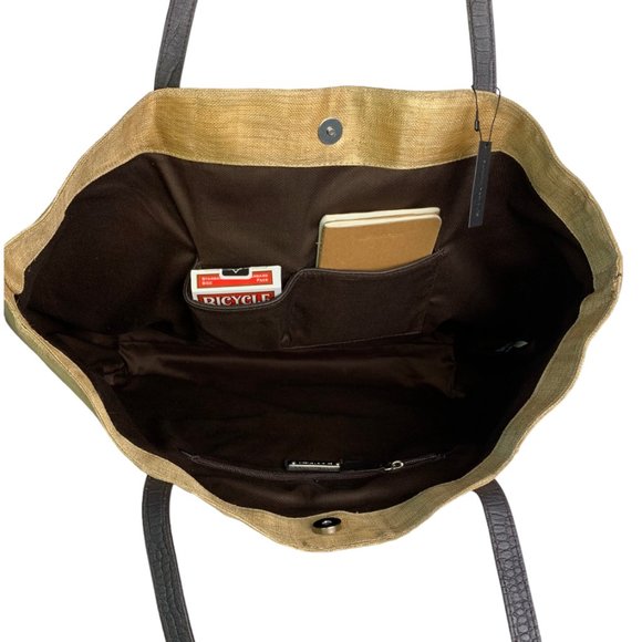 Banana Republic Metallic Gold Ombré Bamboo w/Leather Handles Maxi Tote Handbag - Picture 6 of 11